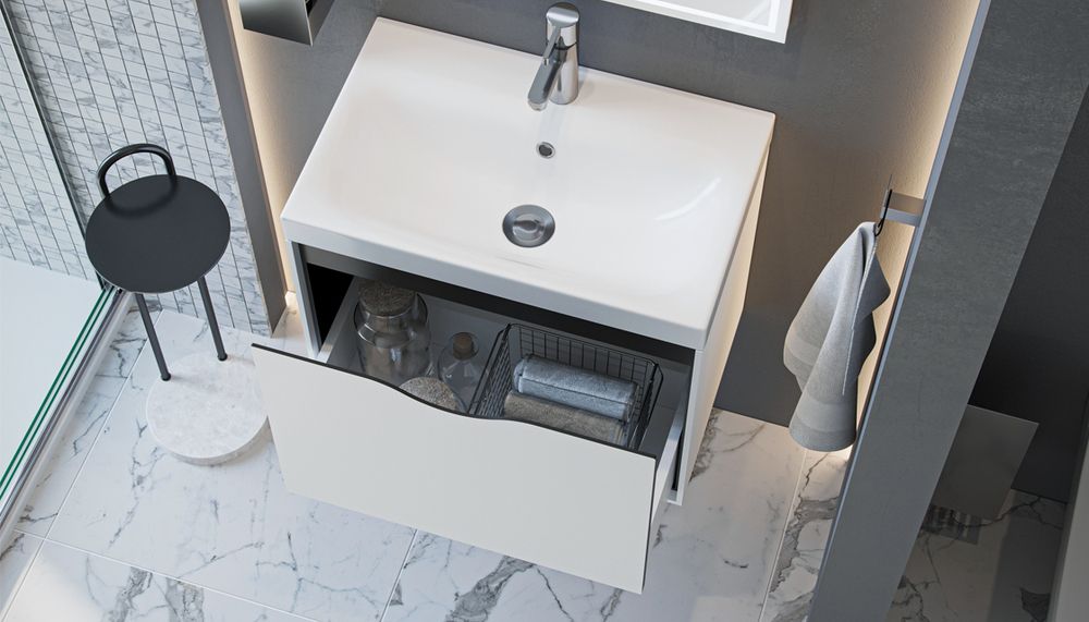 Тумба подвесная VELVEX Rigli 80.1Y с раковиной SLIM 80 Cersanit
