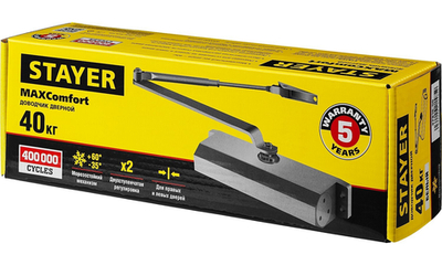 STAYER MAXComfort, до 40 кг, белый серебро, дверной доводчик (37916-50)