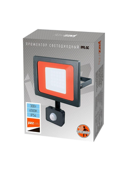 Прожектор светодиодный PFL-SC SENSOR 30Вт 6500К IP54 190-260В ДО закален. матов. стекло датчик движения инфракрасный JazzWay 5001411