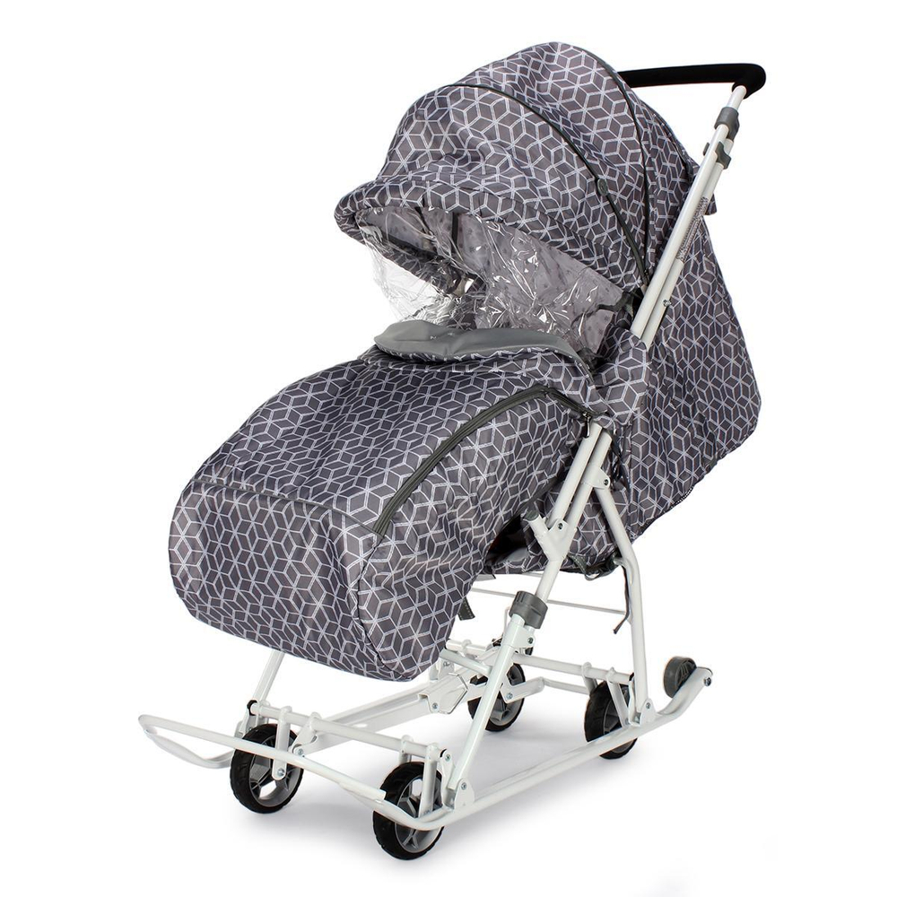 Санки-коляска "Наши Детки 3-1К" с ромбиками серый
