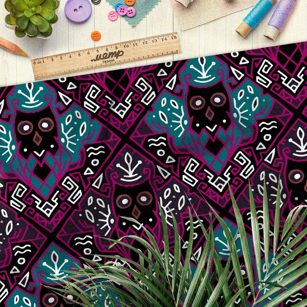 Ткань блэкаут ядовитые узоры с сахарными черепами