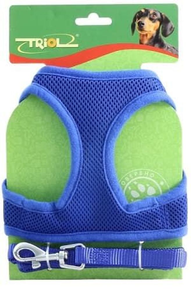 Шлейка (Triol) мягкая (грудь 30см) + поводок 1,5*120см, синяя  HL02XS