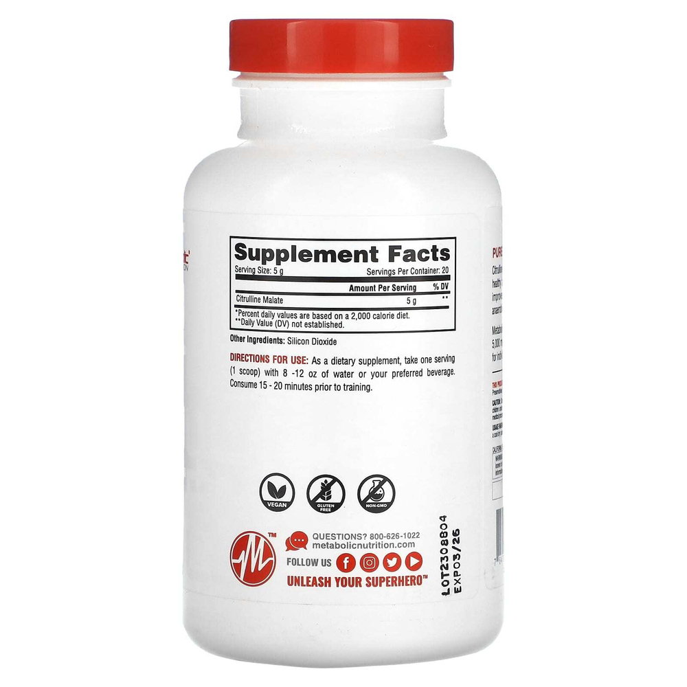 Metabolic Nutrition, Цитруллин, без добавок, 100 г (3,52 унции)