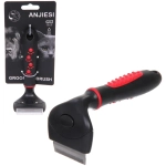 Расческа - фурминатор с кнопкой самоочистки для животных «ПРОФФ - МОЙ БРО», прорезиненная ручка, цвет черный, 6*14,5см