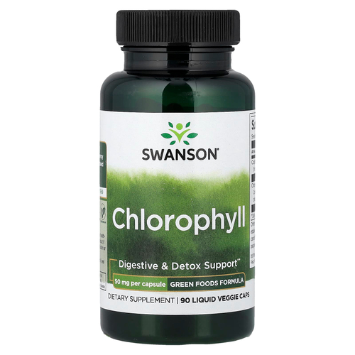 Swanson, хлорофилл, 90 растительных капсул с жидкостью