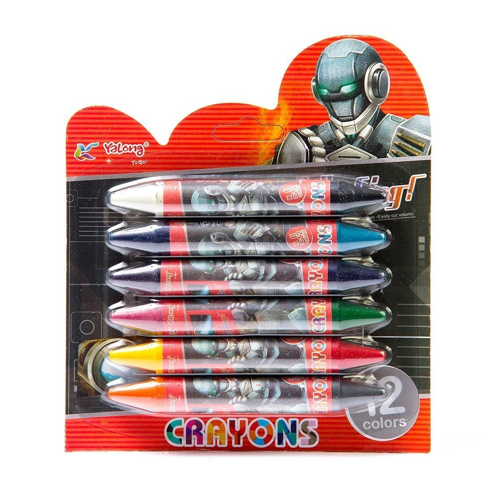 Мелки восковые Yalong, 12 цв/6 шт, "Детский mix" (принцессы,робот,гонщик), двухсторонние, диаметр 15 мм, круглые, в блистере