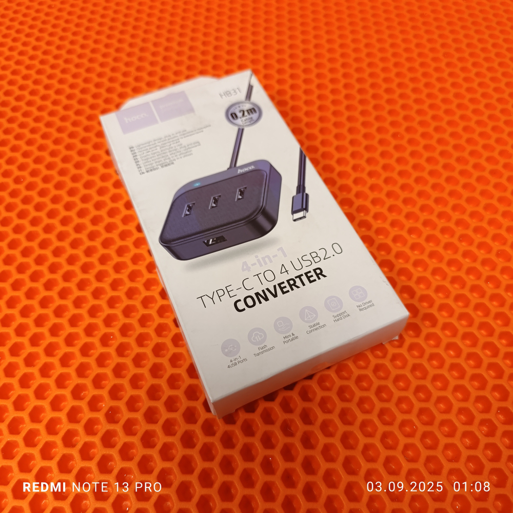 USB-разветвитель Hoco HB31 4USB 0.2 м на Type-C черный