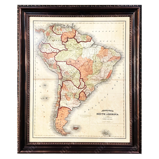 Карта Южной Америки. Johnson's South America. Литография, ручная подрисовка. США, 1863.