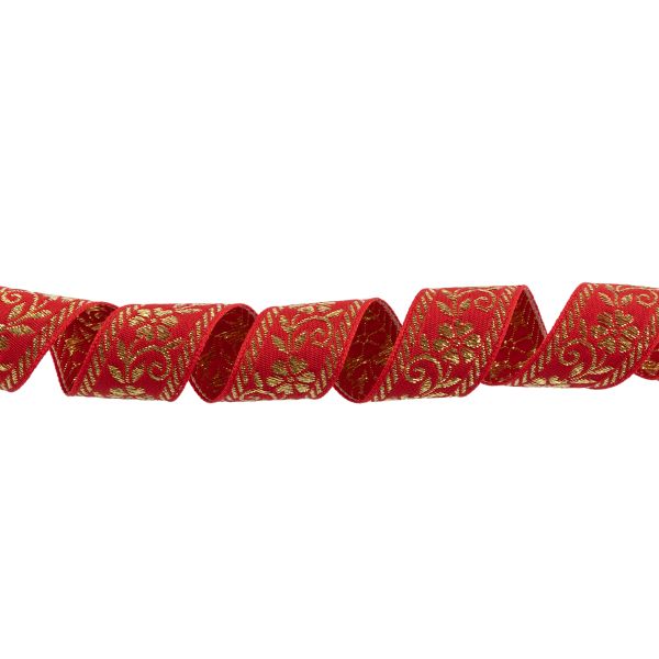 Лента (тесьма) жаккардовая 23.0-25.0 мм / 25 метров, красный /под золото, Blitz, 151254888064
