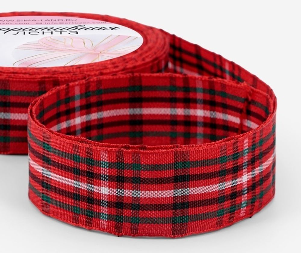 Лента декоративная НГ «Крупная клетка», 25 мм, 9±0.5 м, красная