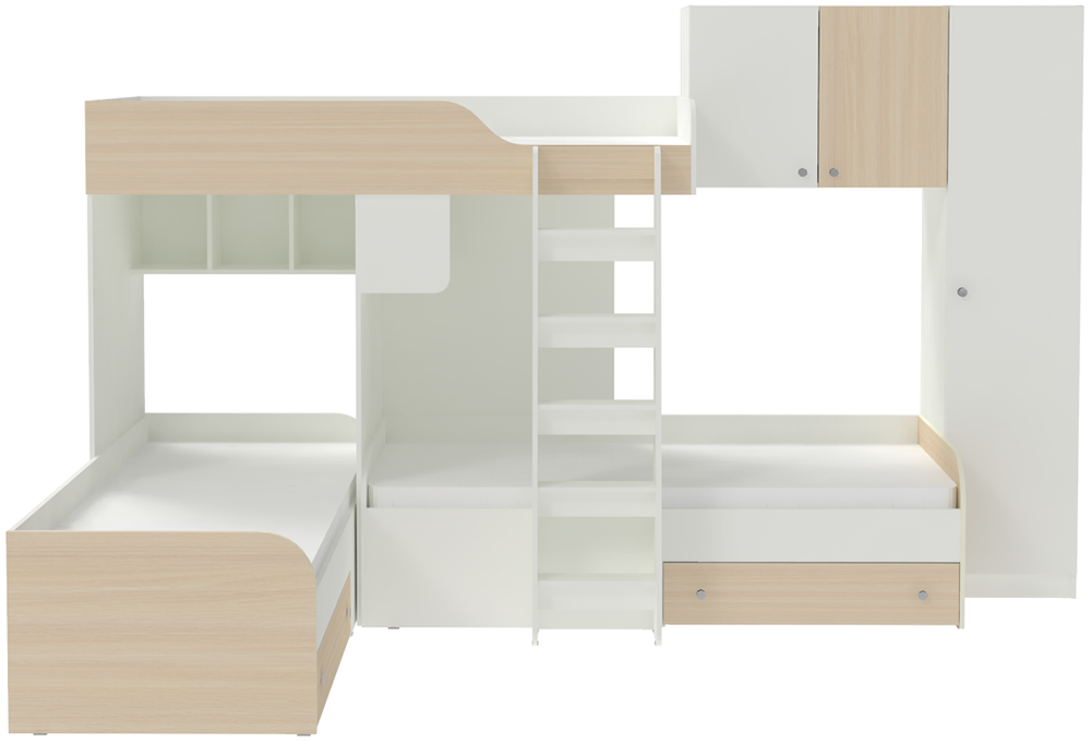 Кровать-чердак КарИВи Трио 2 Белый   Дуб Молочный