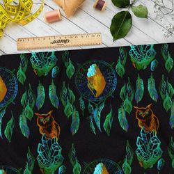 Ткань флис ловец снов с совой