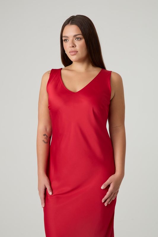 Платье-комбинация на широких бретелях, красный