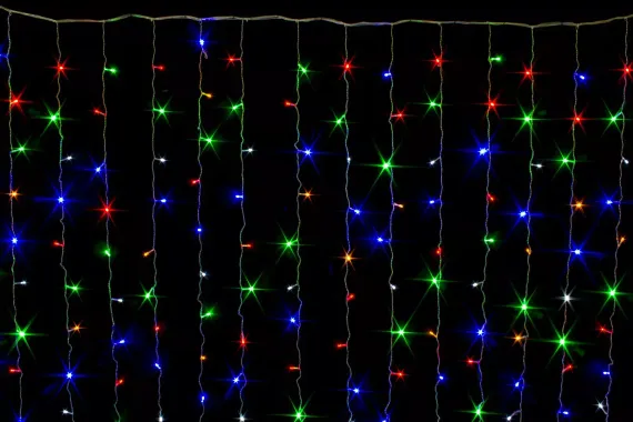 Занавес с мерцающим диодом 2*3 м., 220V, 320 разноцветных LED ламп, соединяемый, прозрачный провод, Winner Light (m.03.5T.320+)