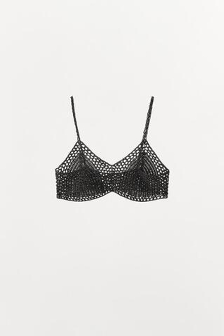 ZARA ВЯЗАНЫЙ КРЮЧКОМ БРАЛЕТТ С МЕТАЛЛИЗИРОВАННОЙ НИТЬЮ, ЧЕРНЫЙ