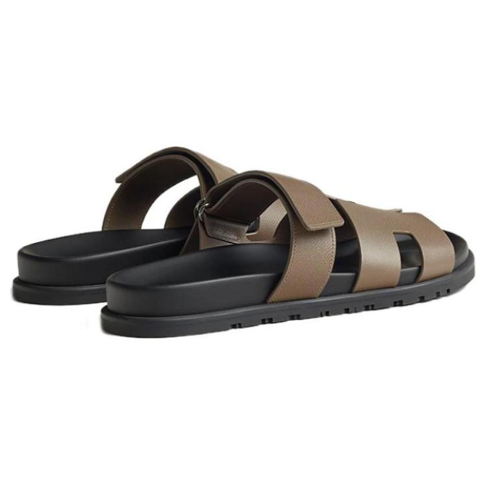 Hermes Chypre round-headed comfortable rubber-soled slippers men's elephant gray, H222857Z HX3