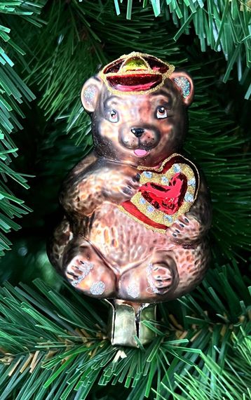 Елочное украшение Медведь, стекло, 10 см., 1 шт., Витус (А292)