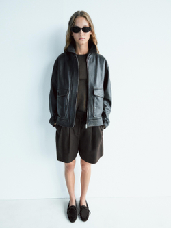 Massimo Dutti Лоферы из натуральной кожи с бантом на воротнике, коричневый