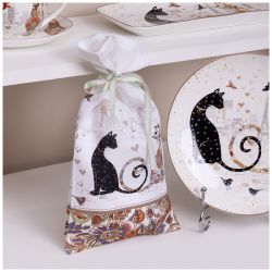 МЕШОЧЕК ПОДАРОЧНЫЙ "ПАРИЖСКИЕ КОТЫ" 15Х30СМ, 100%ХЛОПОК ,БЕЛЫЙ ТВИЛ
