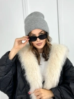 шапка зимняя из ангоры с отворотом вязаная