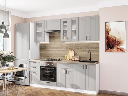 Прямая модульная кухня Лофт-01 Grey Silk - Белый 2140*2200*600