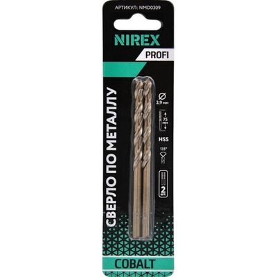Сверло NIREX Profi по металлу Cobalt 3,9*75 мм NMD0309 (2шт в упак)