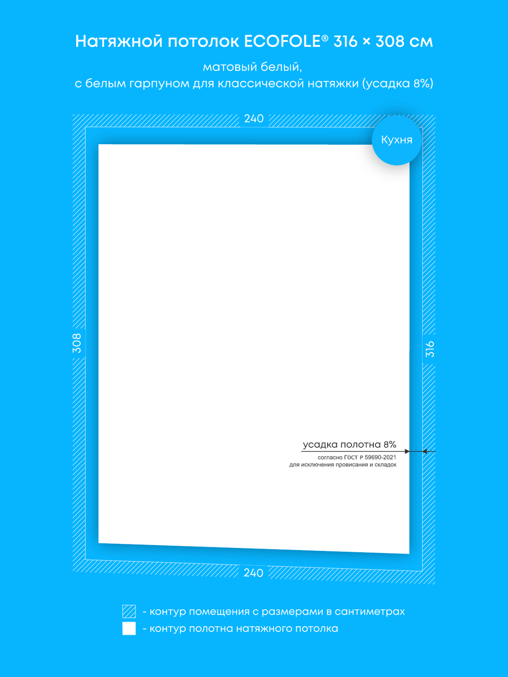 Матовый натяжной потолок 7.5 м2