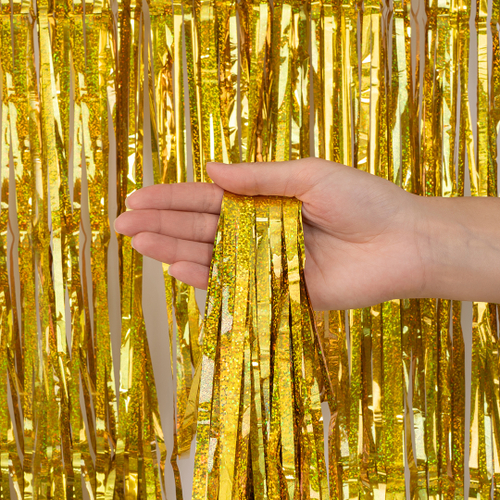 Занавес Дождик Лазерный, Золото, Голография, 100*200 см, 1 шт.
