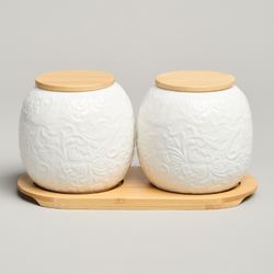 НАБОР БАНОК LEFARD "MUSE" С ДЕР.КРЫШКОЙ НА ДЕР.ПОДСТАВКЕ 2 ШТ. 19,5*9,5 СМ 400 МЛ