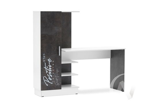 Стол компьютерный №1 с фотопечатью Детская Вега NEW Позитив (белый/бетон темный)