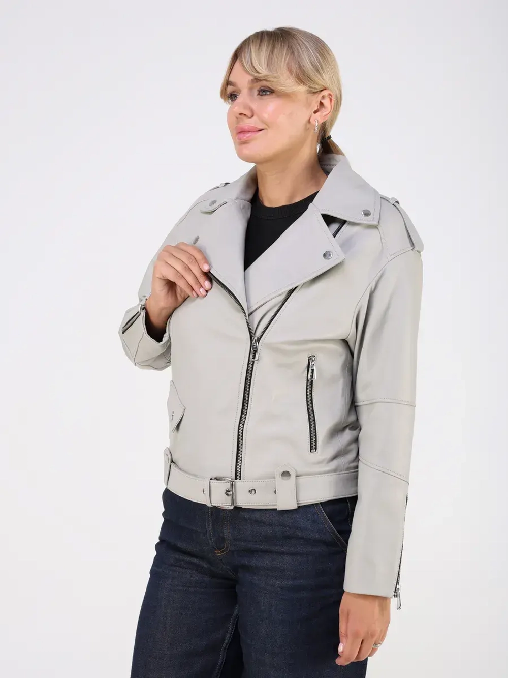 Кожаная куртка демисезонная косуха оверсайз