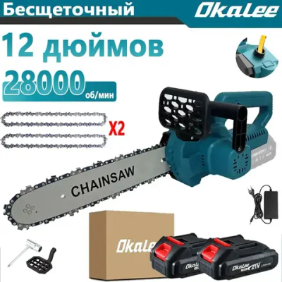 OKALEE 12 "Бесщеточная Цепная Пила Аккумуляторная Мини-ручная Пила 3500 Вт Портативный Деревообрабатывающий Режущий Инструмент-2 шт. 3,0 мА