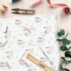 Ткань бифлекс зайки милые на траве