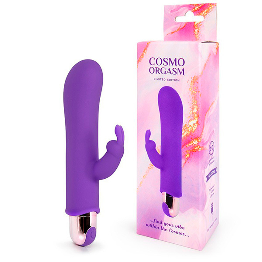 Фиолетовый мини-вибратор с клиторальным зайчиком 14см Bior Toys Cosmo Orgasm CSM-23167