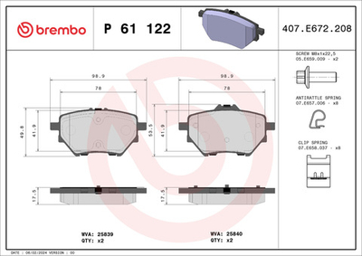 BREMBO - P61122-BRB - Brake Pad Set, disc brake