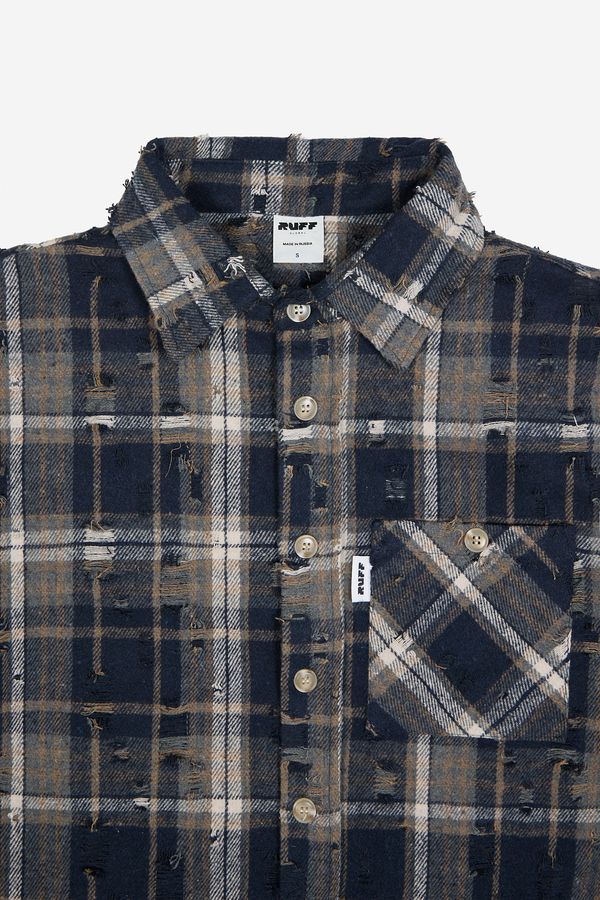 Рубашка ripped plaid темно-синяя - фото 6