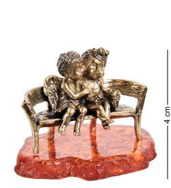 Народные промыслы AM-2007 Фигурка «Ангелочки на скамейке» (латунь, янтарь)