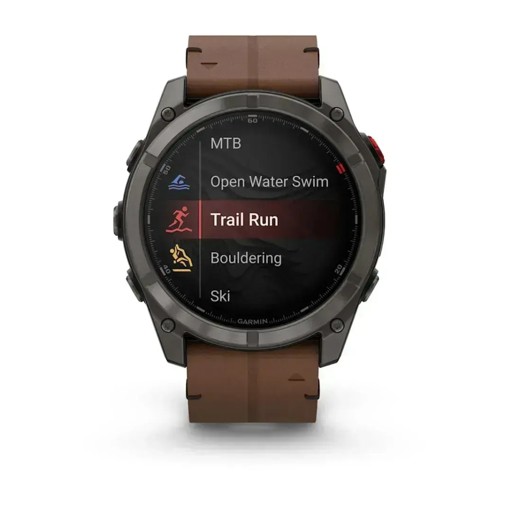 Смарт-часы Garmin fenix 8 Pro AMOLED (51 мм) Sapphire карбоново-серый DLC титан с каштановым кожаным ремешком