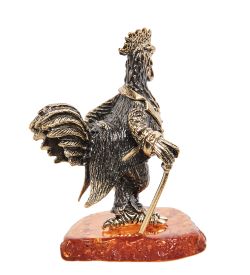 Народные промыслы AM-1374 Фигурка «Петух с тростью» (латунь, янтарь)
