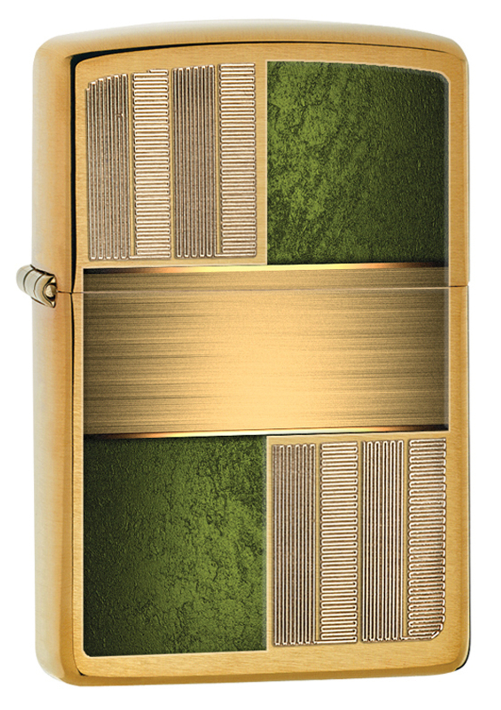 Легендарная классическая американская бензиновая широкая зажигалка ZIPPO Classic  Brushed Brass ™ золотистая матовая из латуни и стали с цветовыми блоками ZP-28796