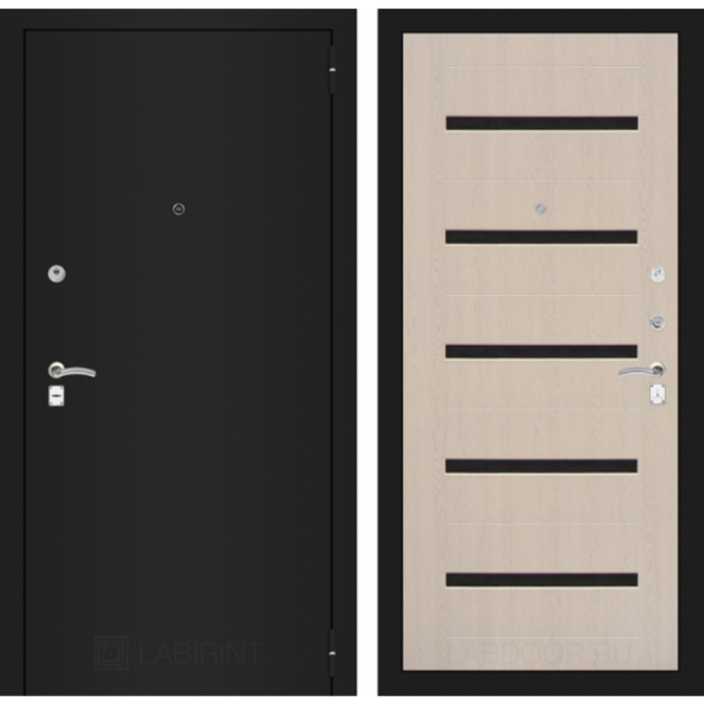 Дверь входная Лабиринт CLASSIC шагрень черная 01 Беленый дуб металлическая