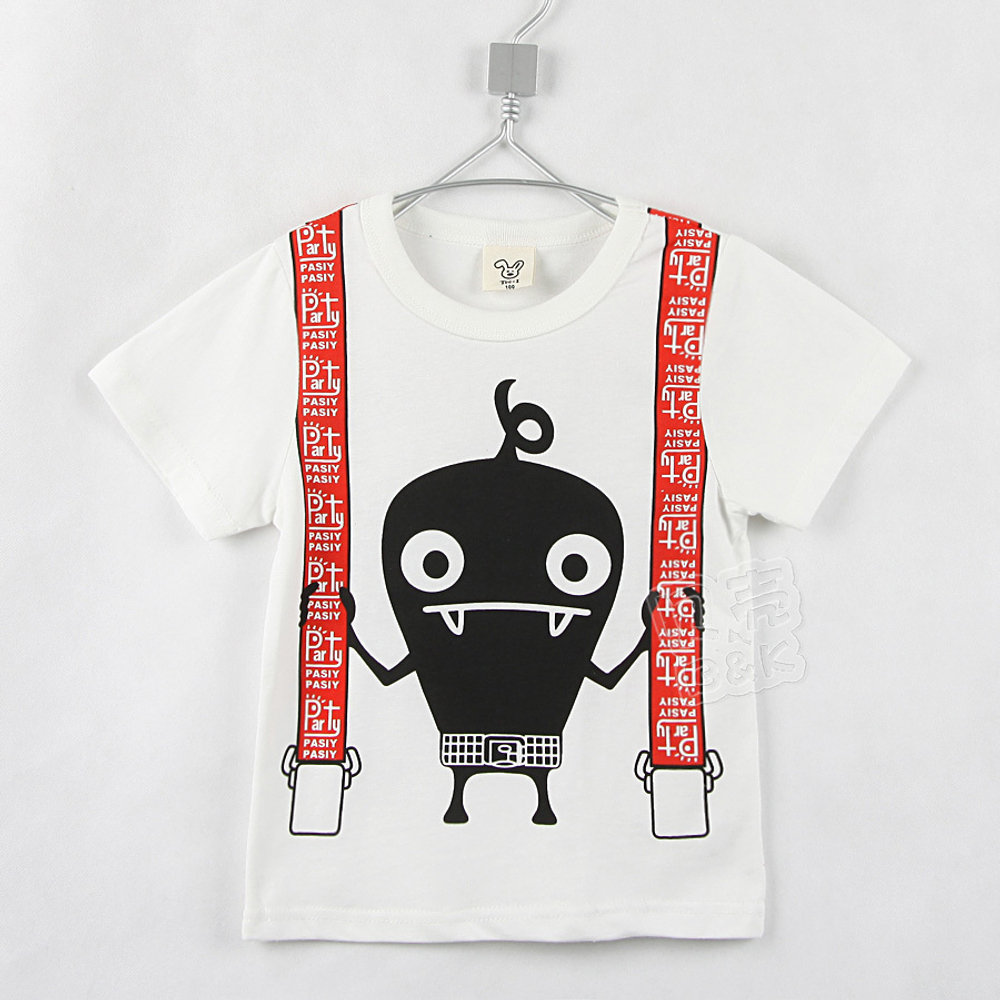 Футболка с принтами подтяжек и животного с клыками