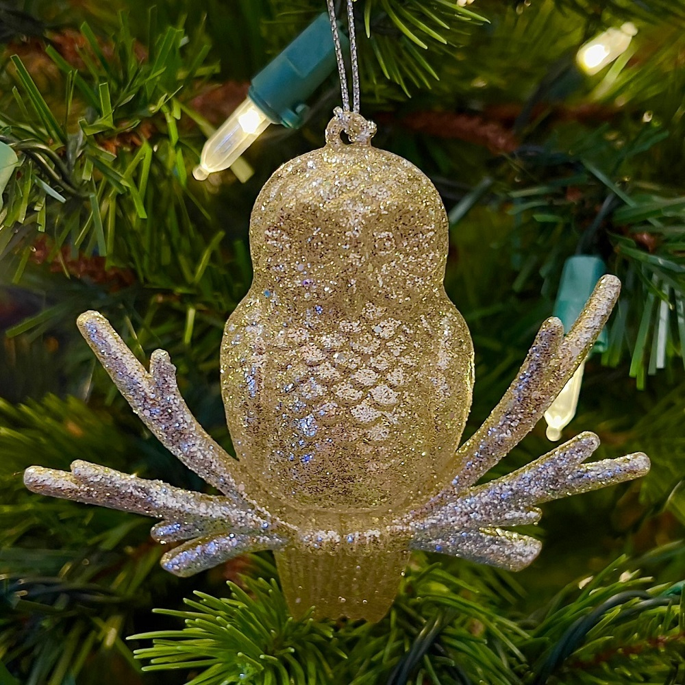 Сова на веточке, ёлочное украшение