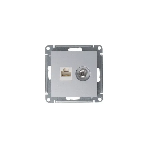 Розетка компьютерная + телевизионная 2-м СП AtlasDesign RJ45 кат.5E + TV механизм алюм. SE ATN000389