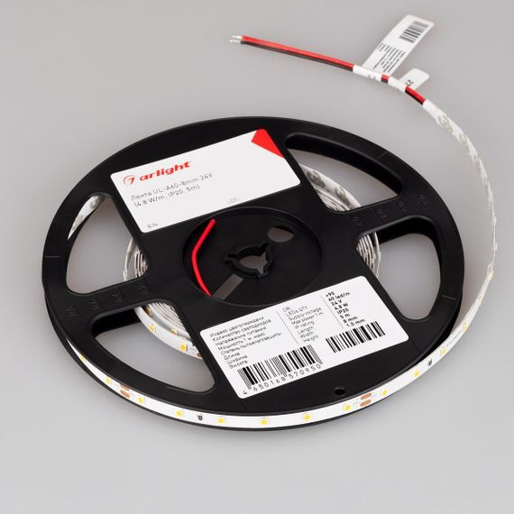 Светодиодная лента Arlight 8W/m 60Led/m 2835SMD теплый белый 5M UL-A60-8mm 24V Warm2700 042284