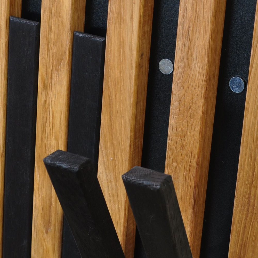 Вешалка деревянная Пиафорте Нигелла 1196х331 мм со складными крючками (10 шт) / Вешалка для одежды настенная деревянная из массива дикого дуба и ДСП в прихожую