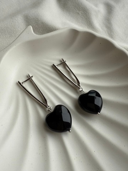 Серьги с черным агатом, высшее качество «925»