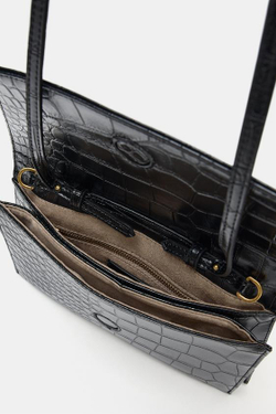 ZARA СУМКА С РЕЛЬЕФНЫМ УЗОРОМ И КЛАПАНОМ, ЧЕРНЫЙ