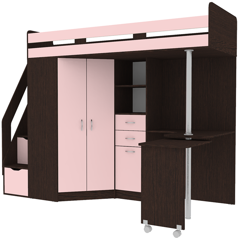 Кровать-чердак КарИВи Мийа Венге Розовый