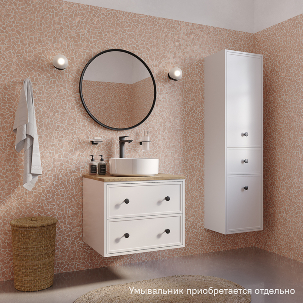 Тумба подвесная IDDIS Torr, со столешницей МДФ, дуб верона, 60 см, белый матовый, TOR60WVi95K